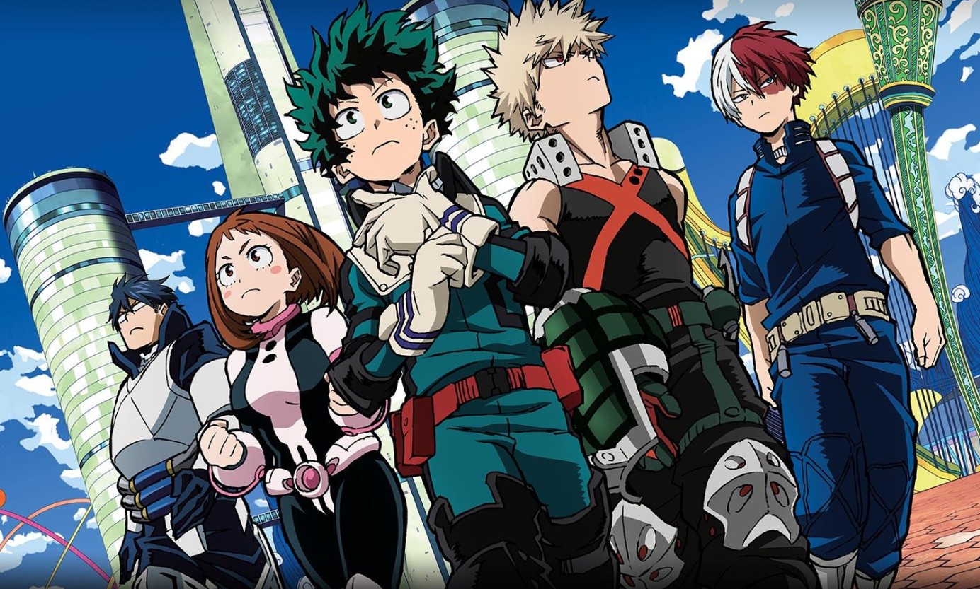 Izuku Midoriya (Deku) using his Quirk in My Hero Academia.